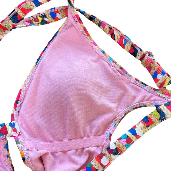 Sam Edelman Swim Medium One Piece Plunge Multicolored Raffia Print Bathing Suit - Picture 5 of 8